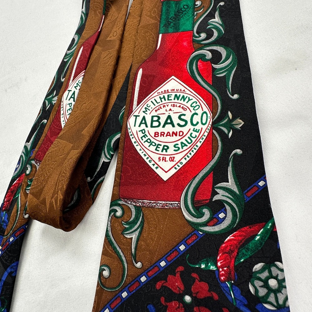 Tabasco Hot Sauce Novelty Foodie Silk Black Brown Necktie Made in USA Classic